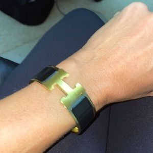 Hermes Clic H black and gold bracelet